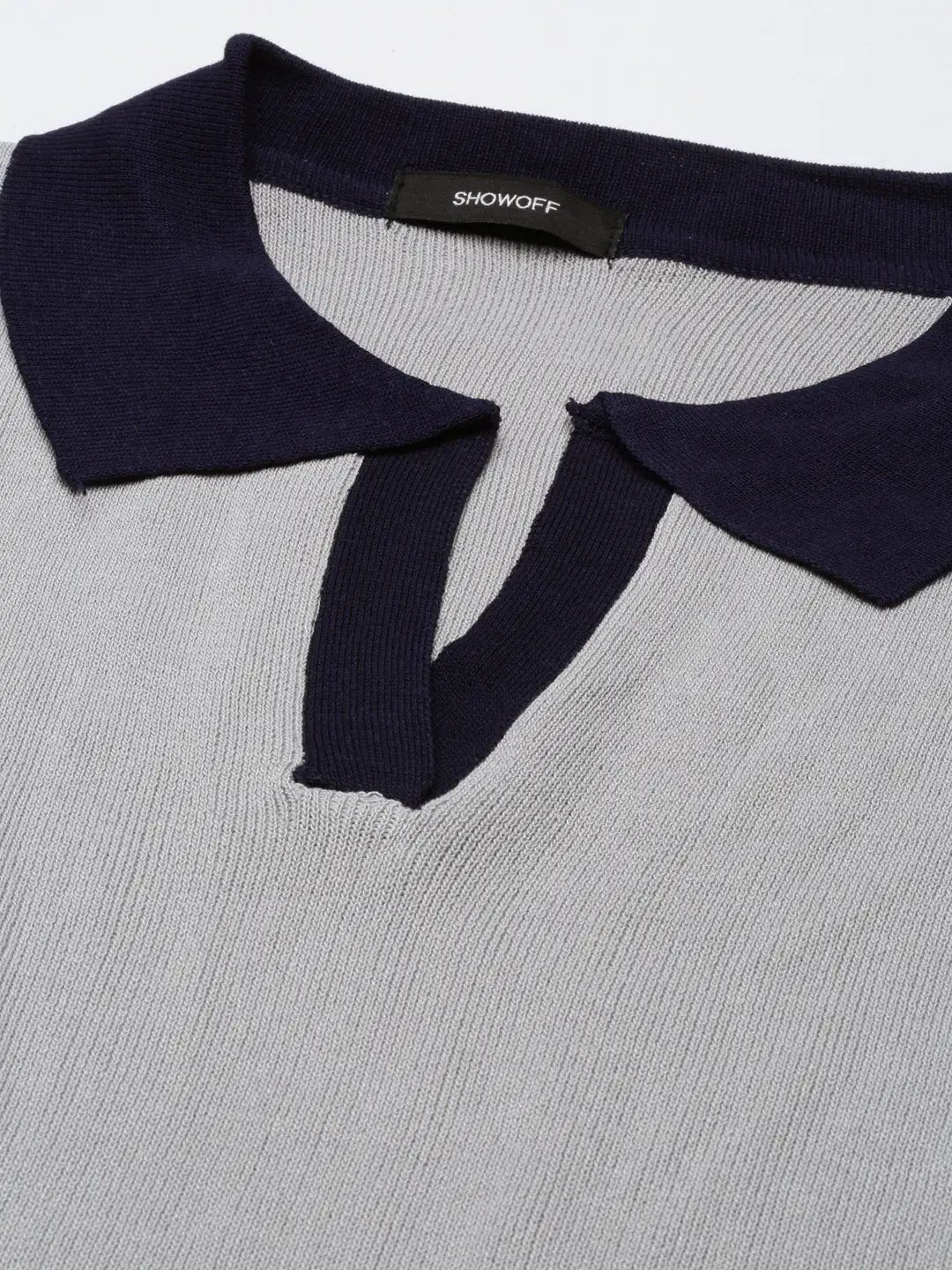 Women's Above the Keyboard Collar Solid Grey Crop Top