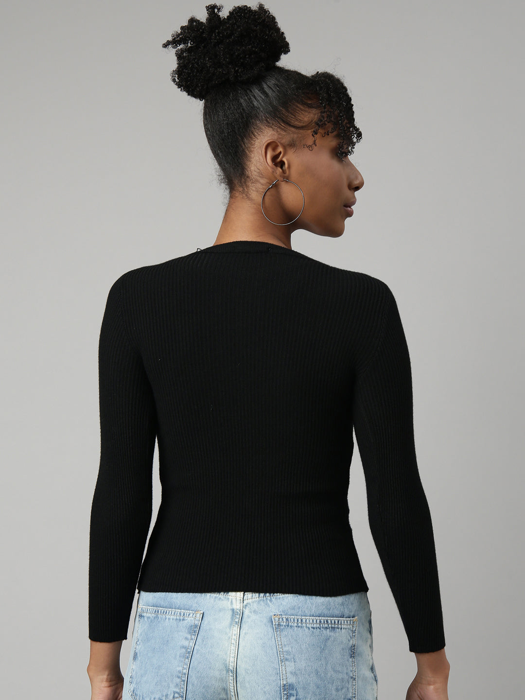 Women Black Solid Fitted Top