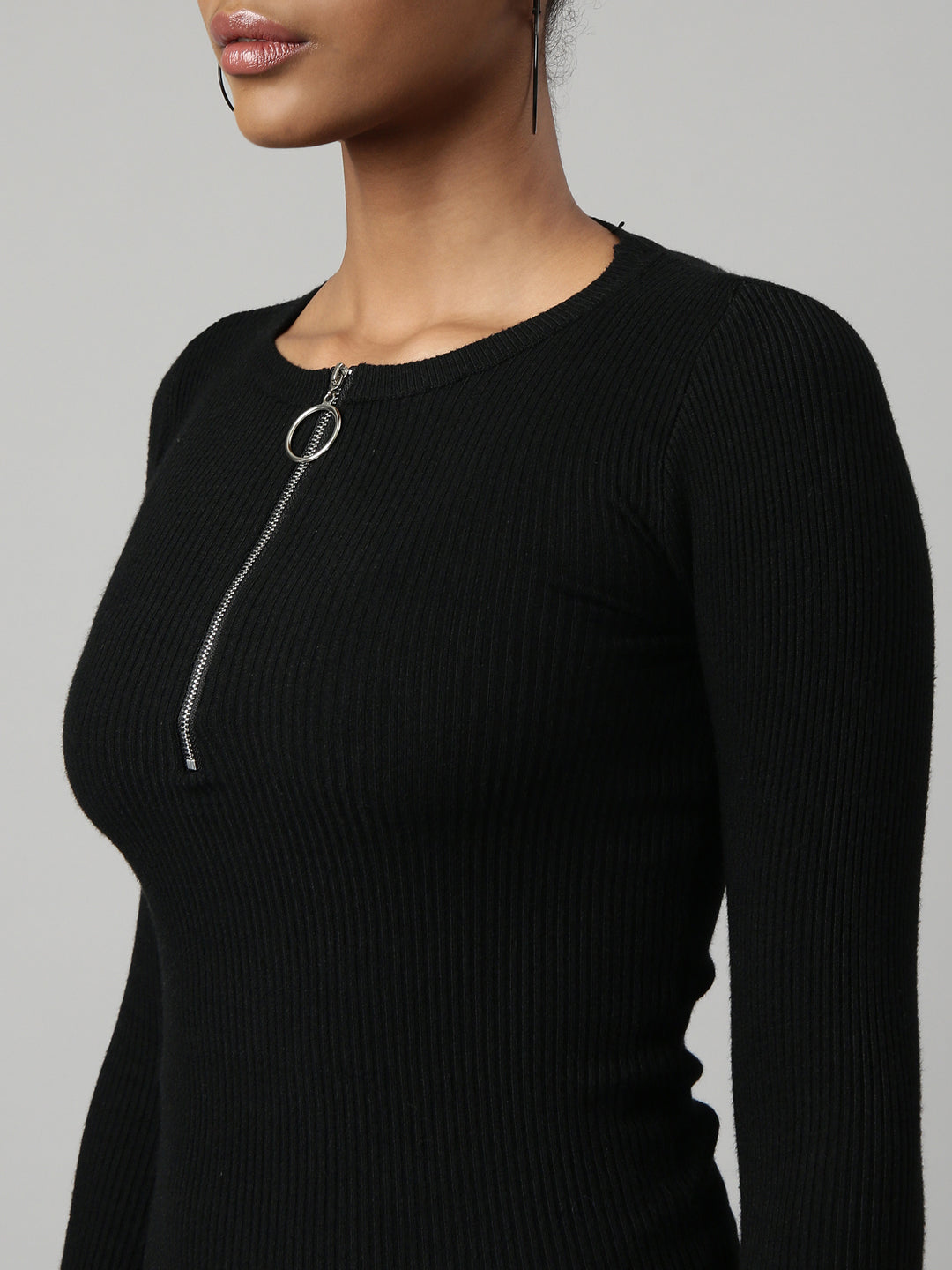 Women Black Solid Fitted Top