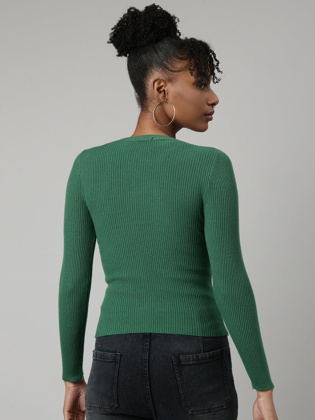 Women Green Solid Fitted Top