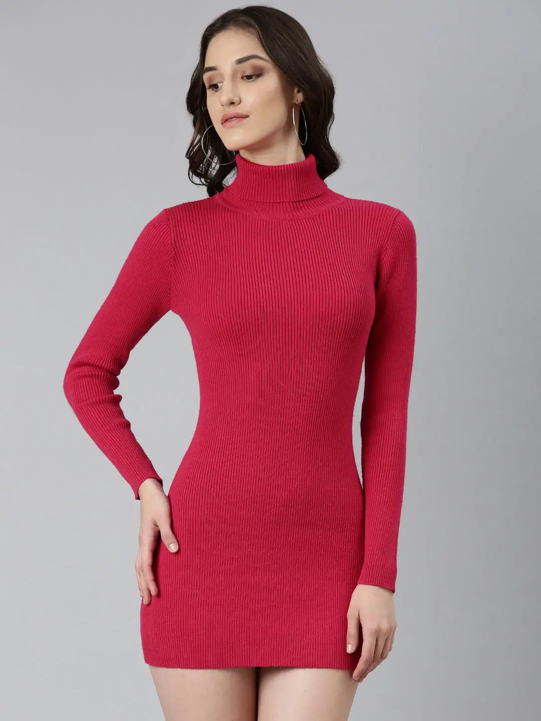 Women's Fuchsia Solid Bodycon Dress