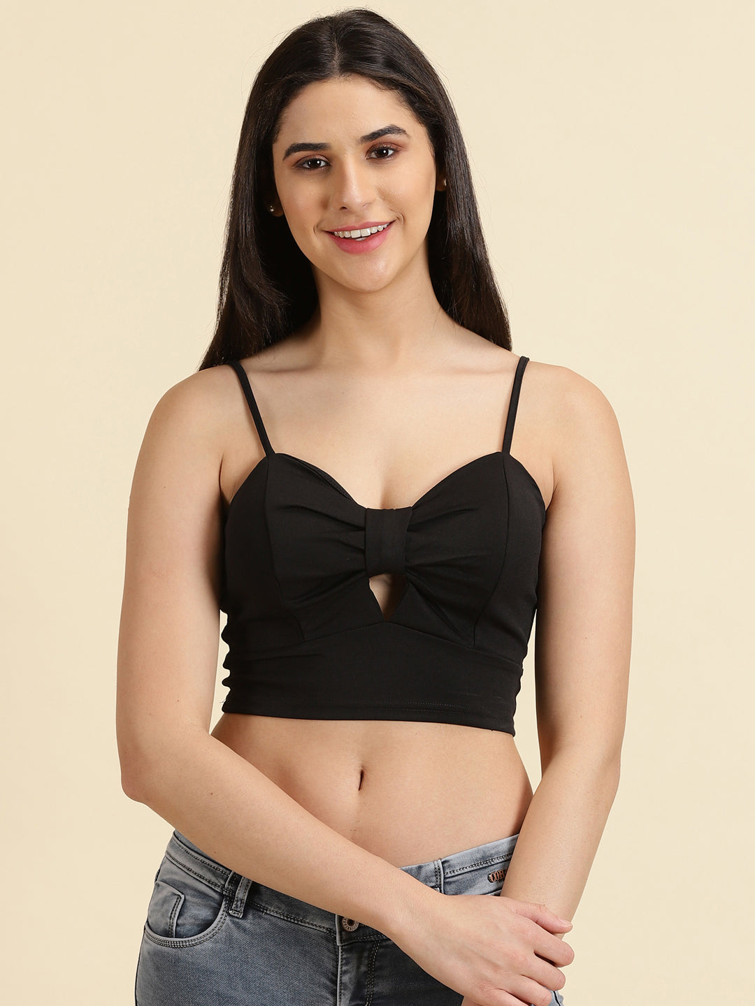 Women's Black Solid Bralette Crop Top