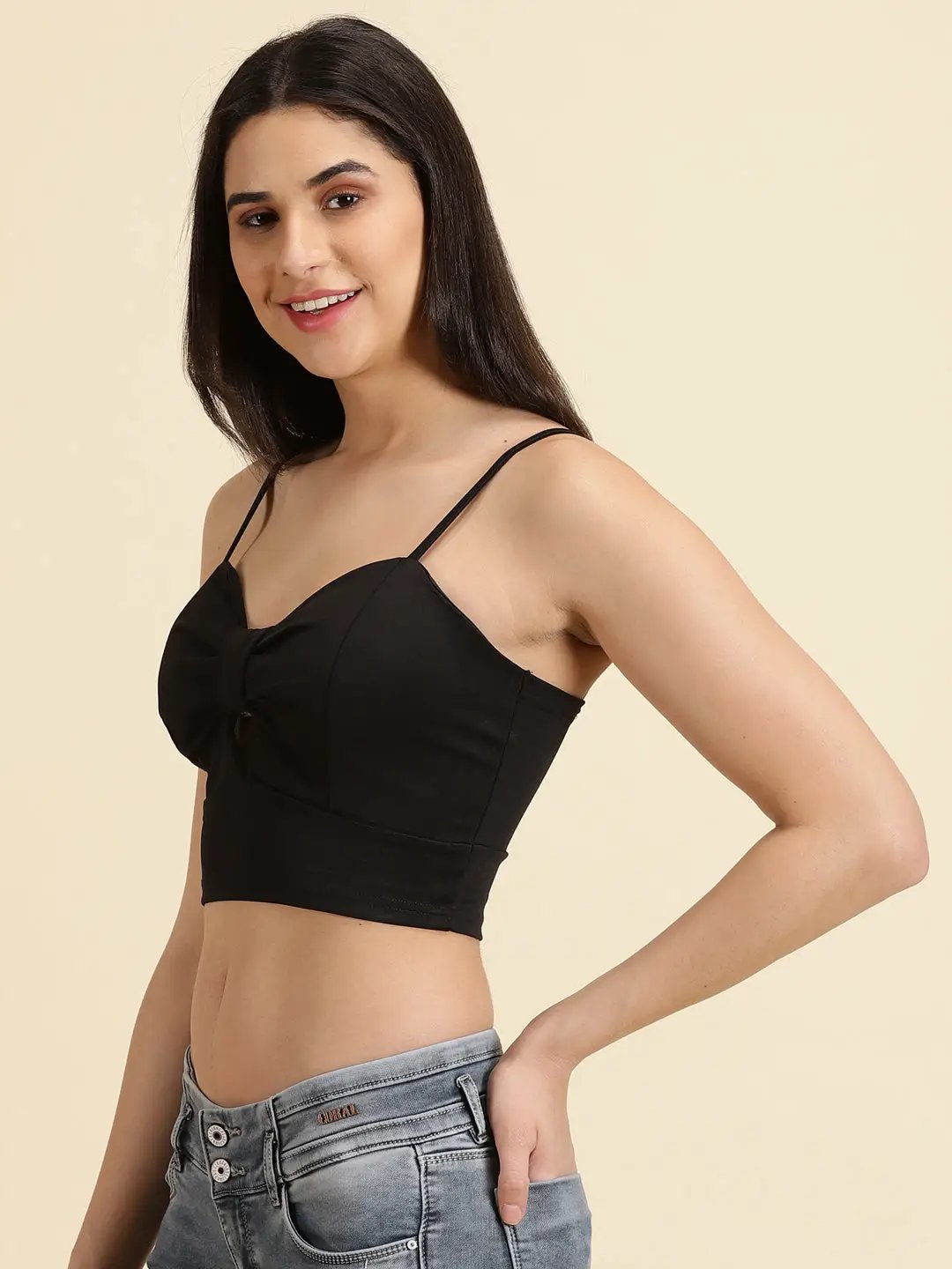 Women's Black Solid Bralette Crop Top