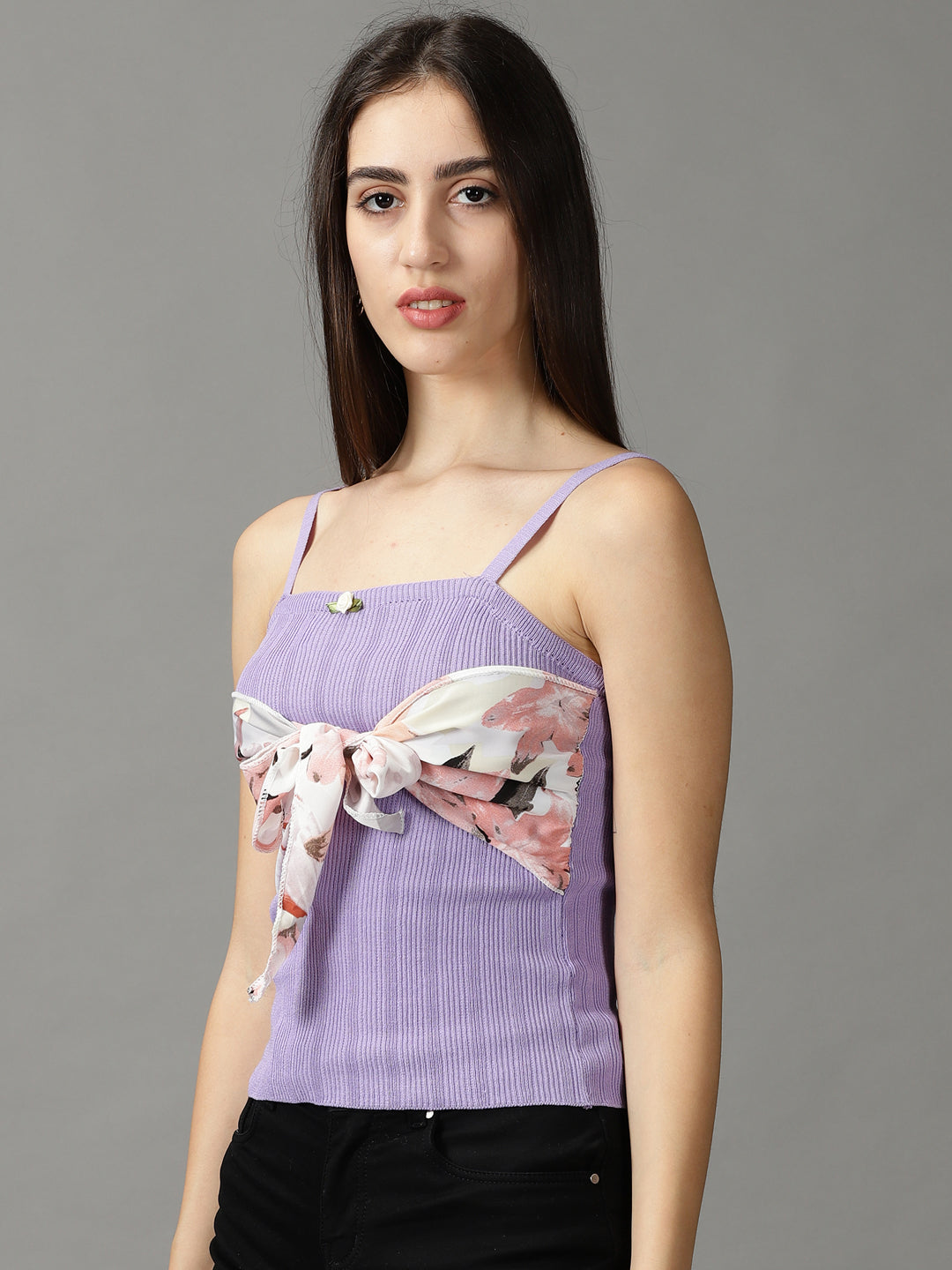 Women's Purple Solid Fitted Crop Top