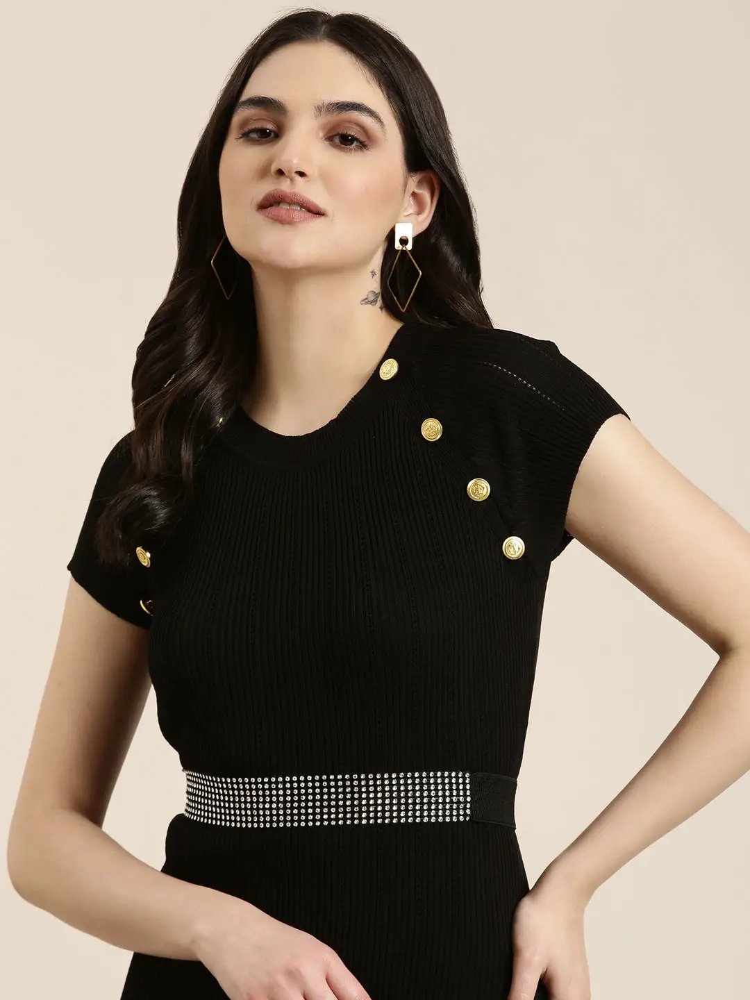 Women's Black Solid Bodycon Dress