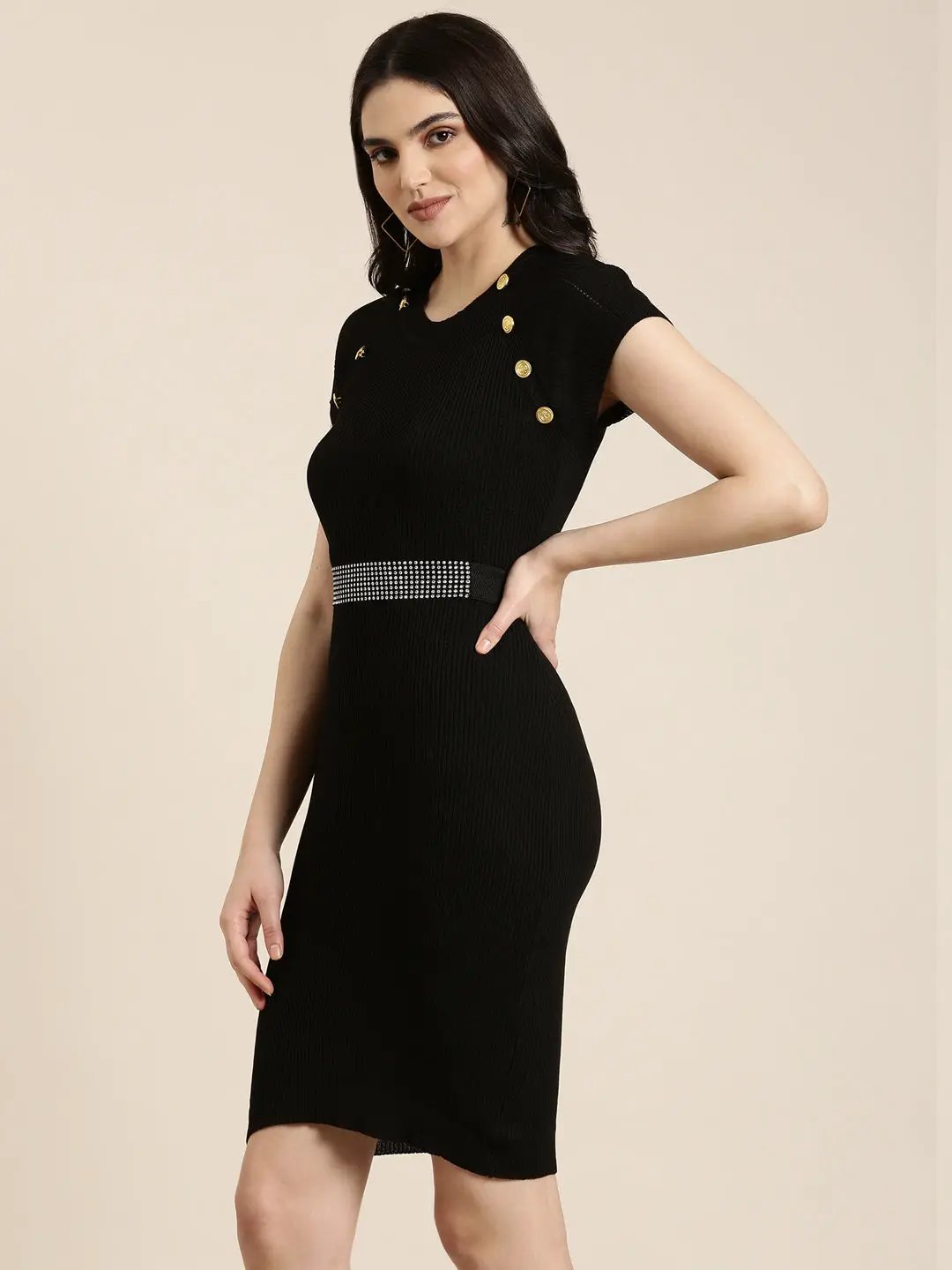 Women's Black Solid Bodycon Dress