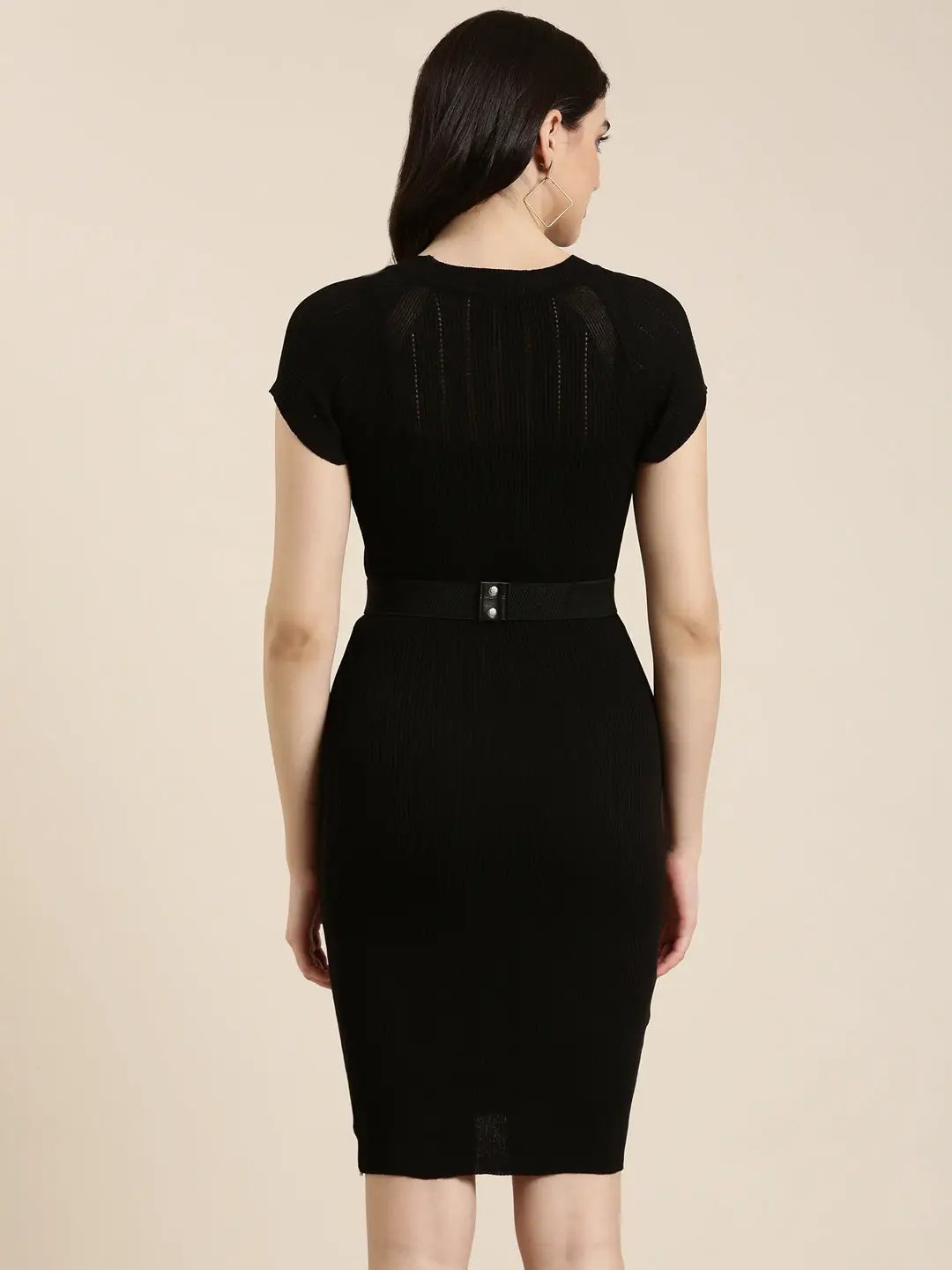 Women's Black Solid Bodycon Dress