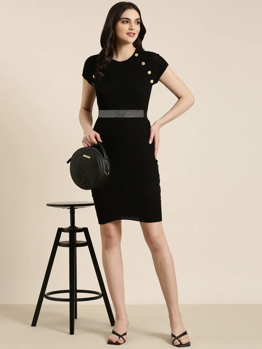 Women's Black Solid Bodycon Dress