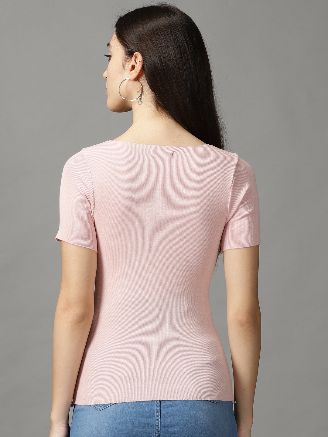 Women's Pink Solid Fitted Top