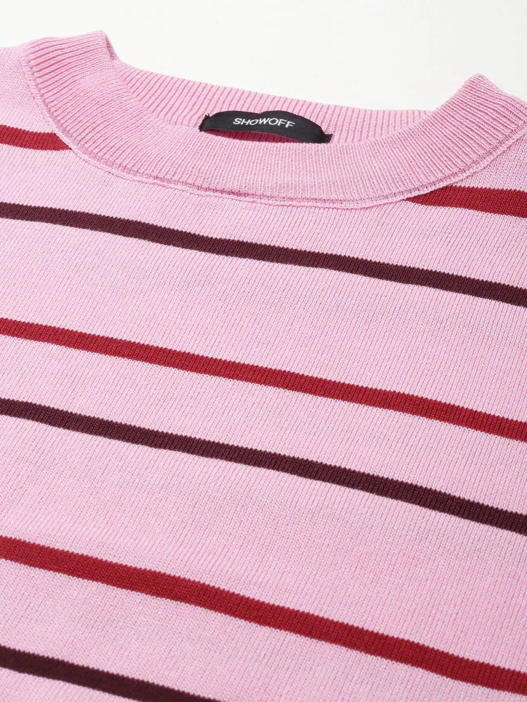 Women's Pink Striped Round Neck Top