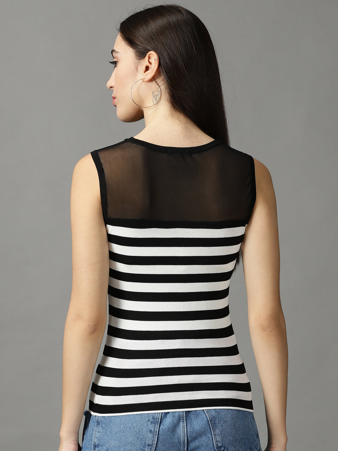 Women's Black Striped Fitted Top