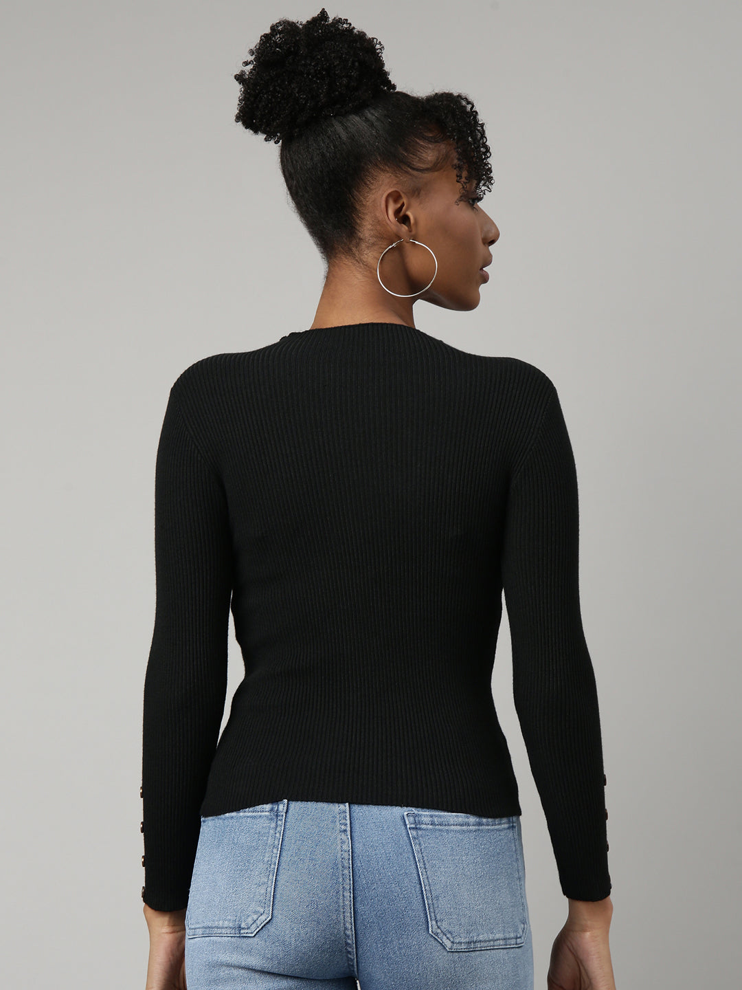 Women's Black Ribbed Fitted Top