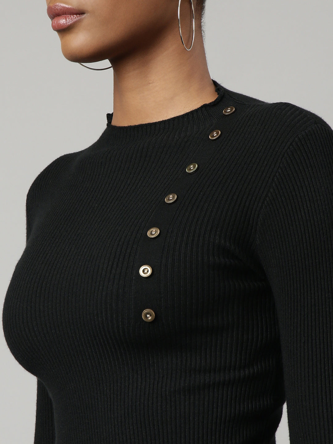 Women Black Solid Fitted Top