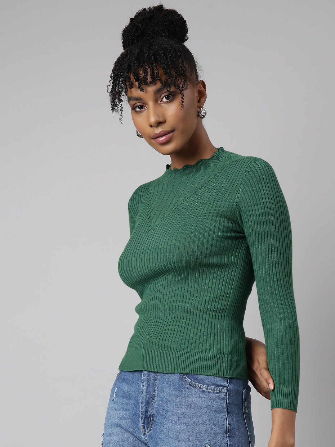 Women Green Solid Fitted Top