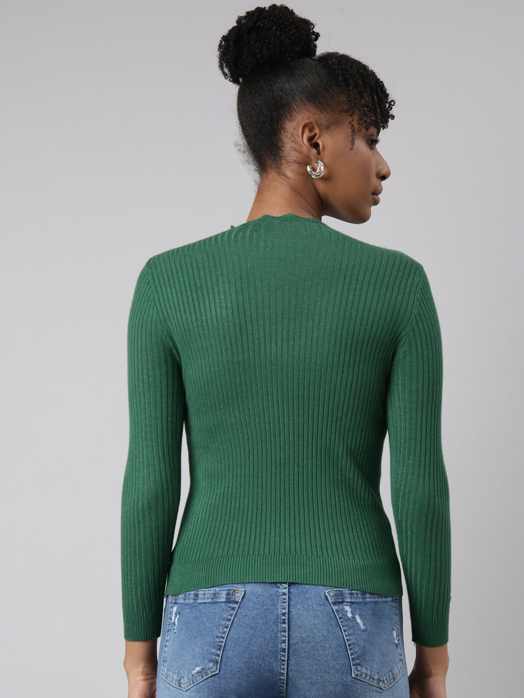 Women Green Solid Fitted Top