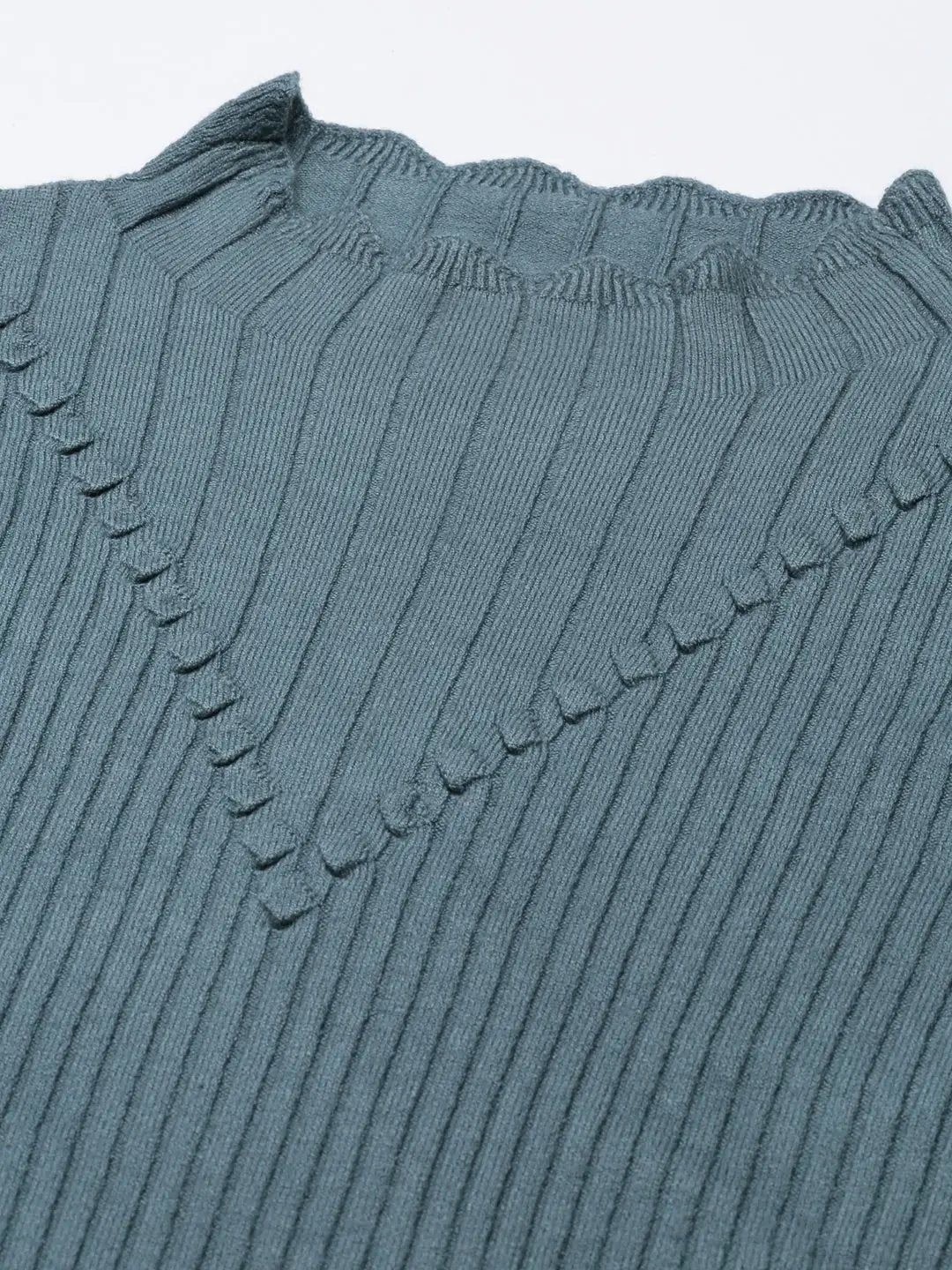 Women's High Neck Solid Teal Fitted Regular Top
