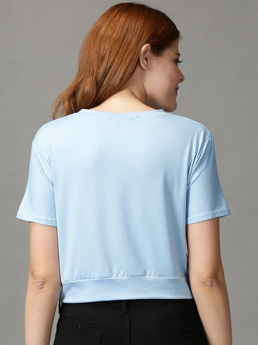 Women's Blue Solid Crop Top