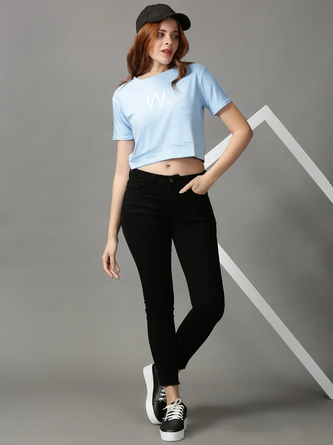 Women's Blue Solid Crop Top