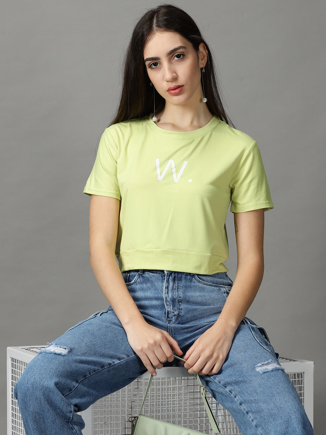 Women's Green Solid Crop Top