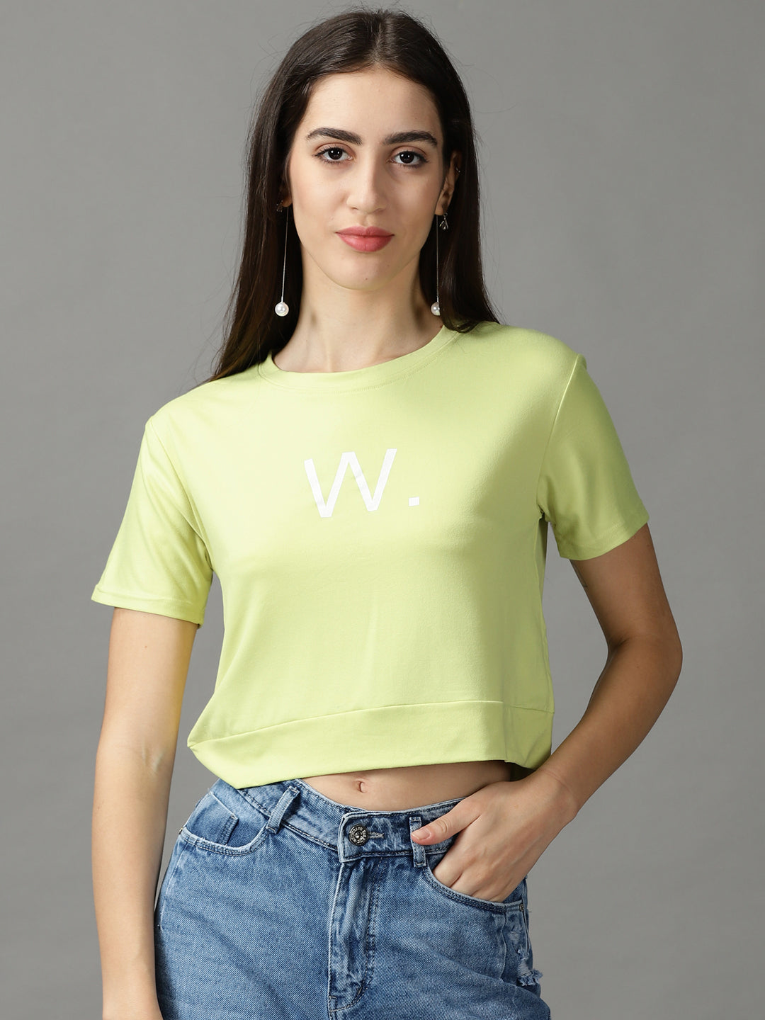 Women's Green Solid Crop Top