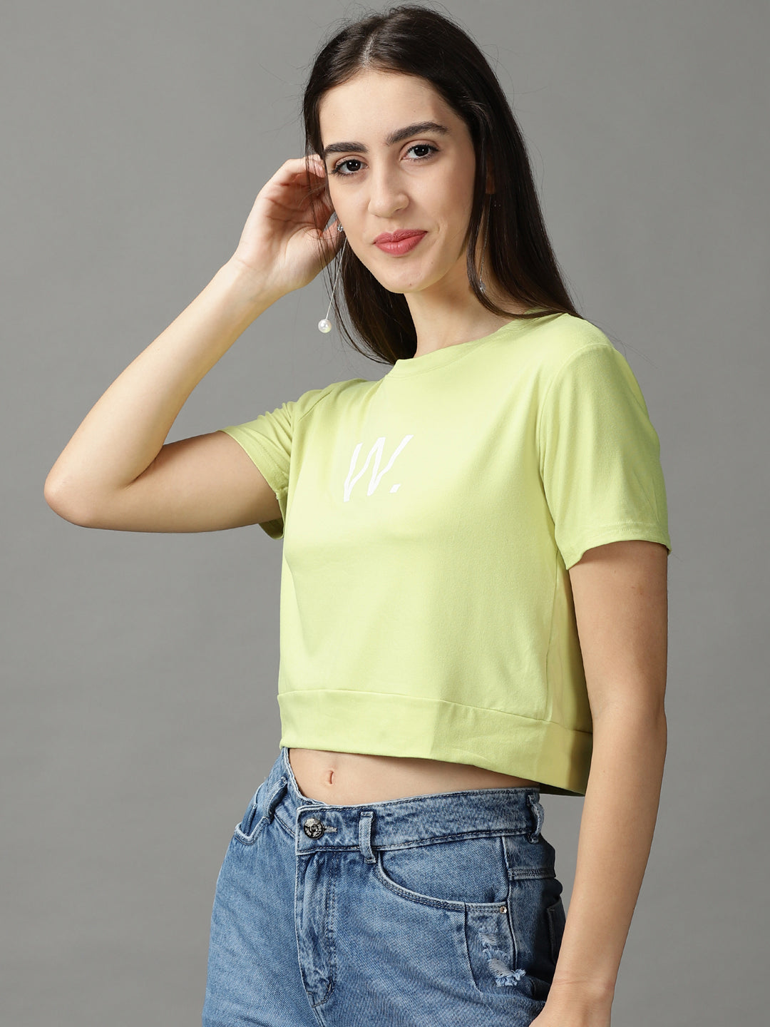 Women's Green Solid Crop Top