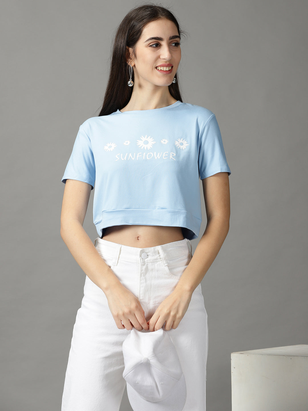 Women's Blue Solid Crop Top