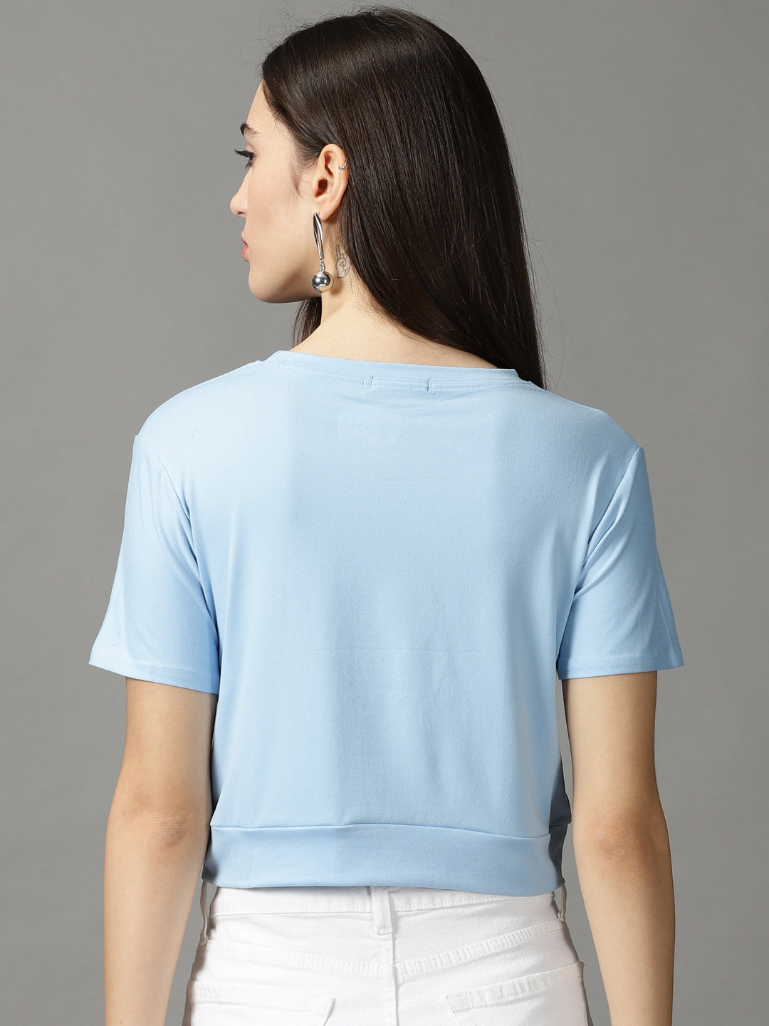 Women's Blue Solid Crop Top