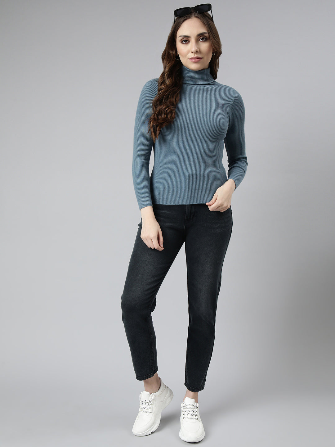 Women Grey Solid Fitted Top