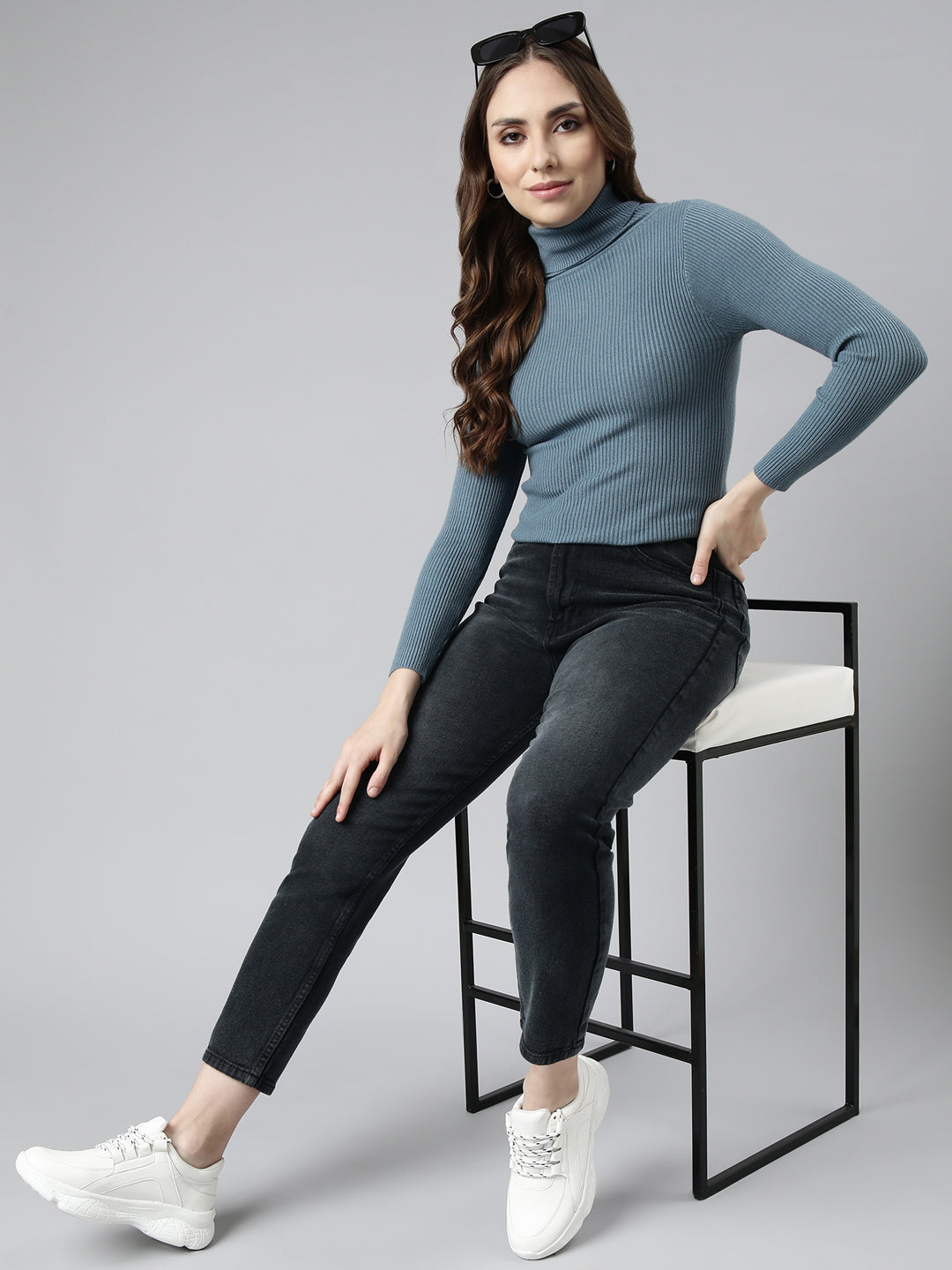 Women Grey Solid Fitted Top