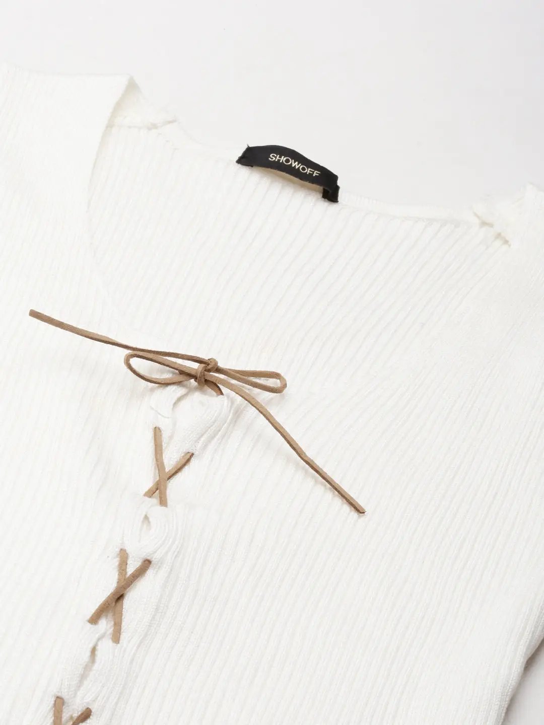Women's Off White Solid Fitted Top