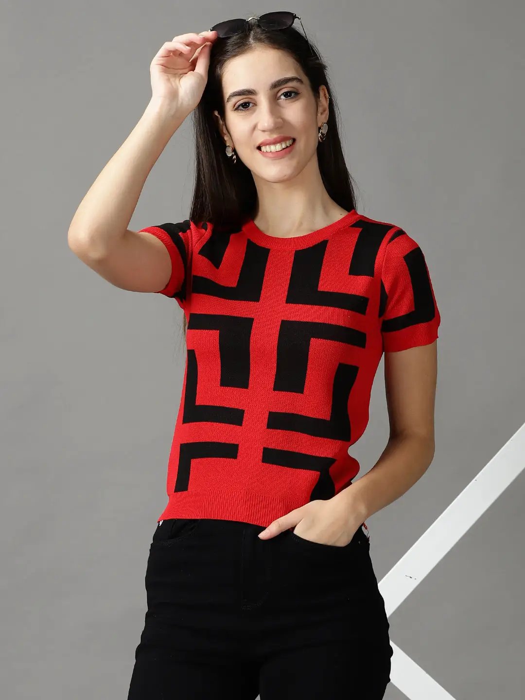Women's Red Solid Top