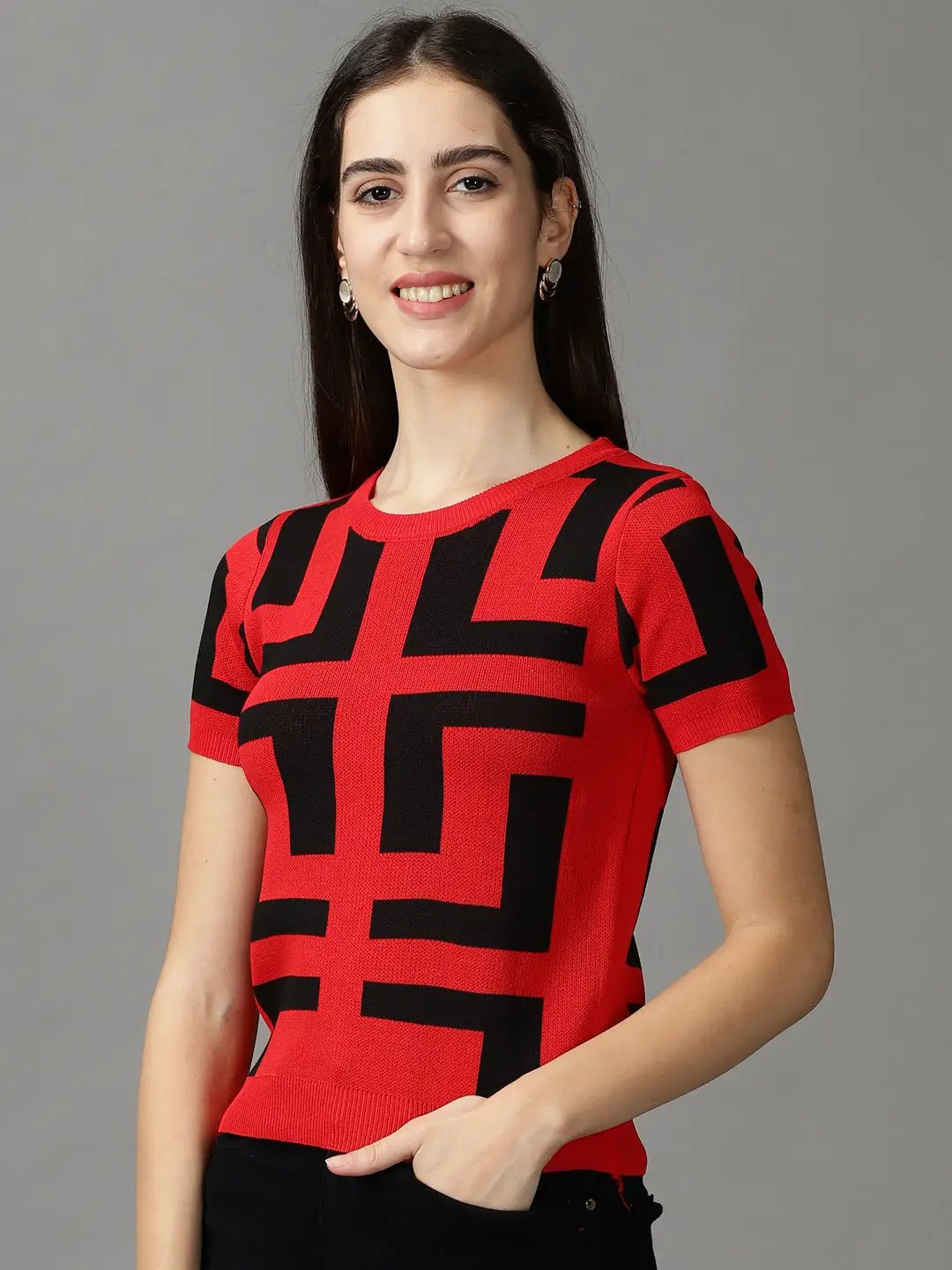 Women's Red Solid Top