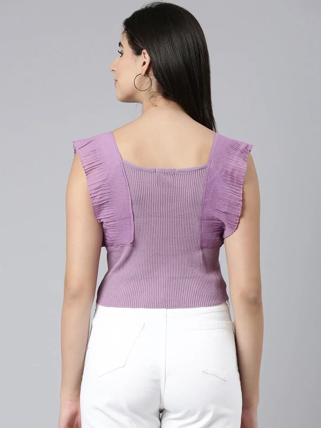 Women's V-Neck Solid Sleeveless Purple Crop Tank Top