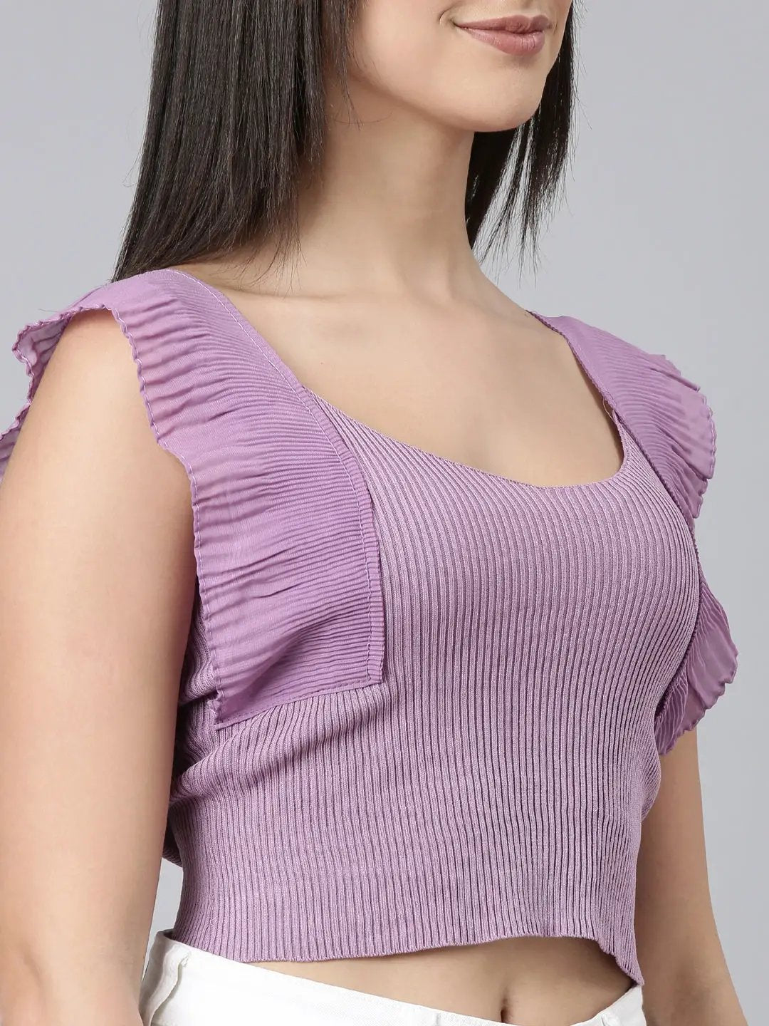 Women's V-Neck Solid Sleeveless Purple Crop Tank Top
