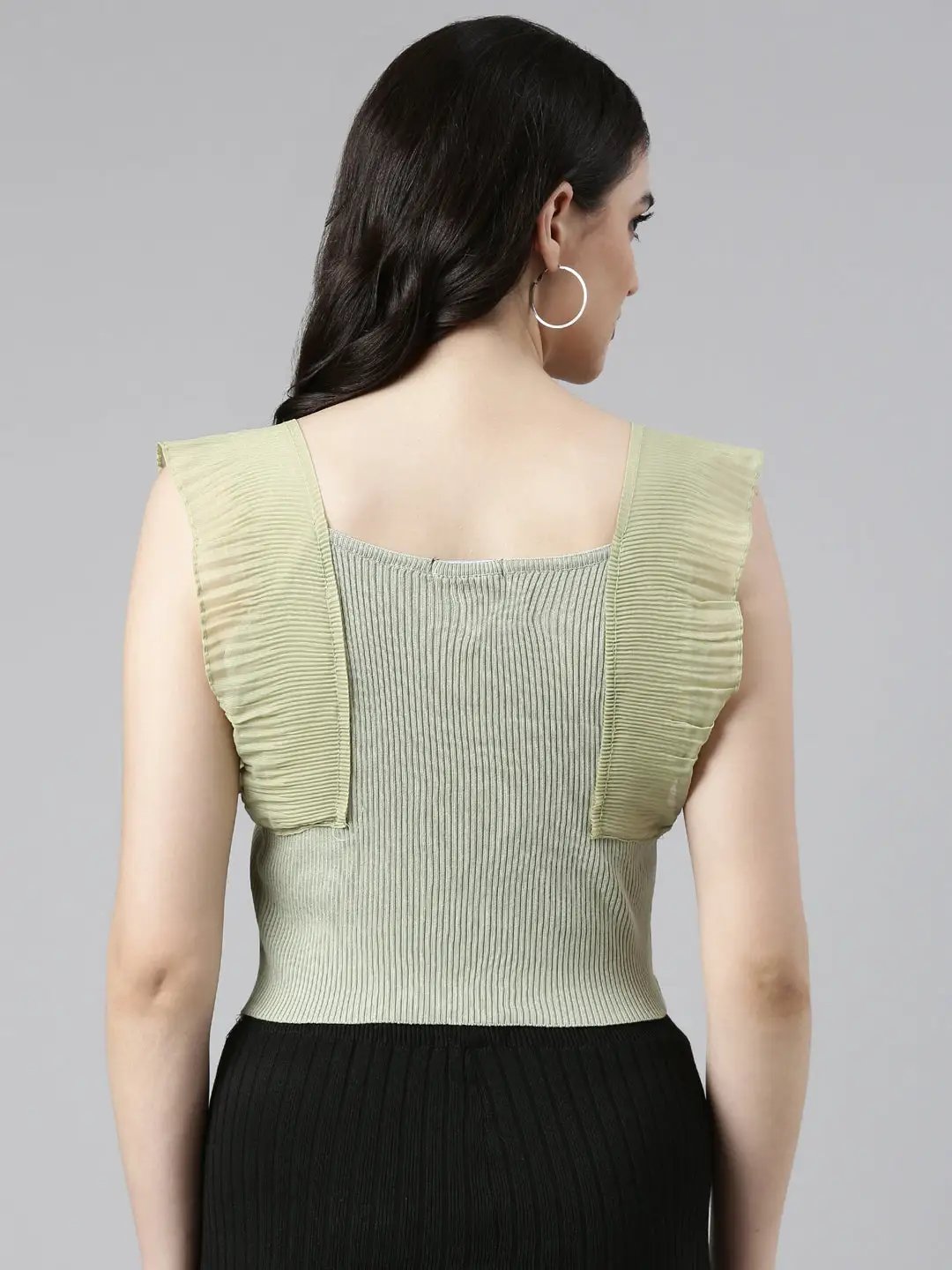 Women's Scoop Neck Solid Sleeveless Sea Green Crop Tank Top