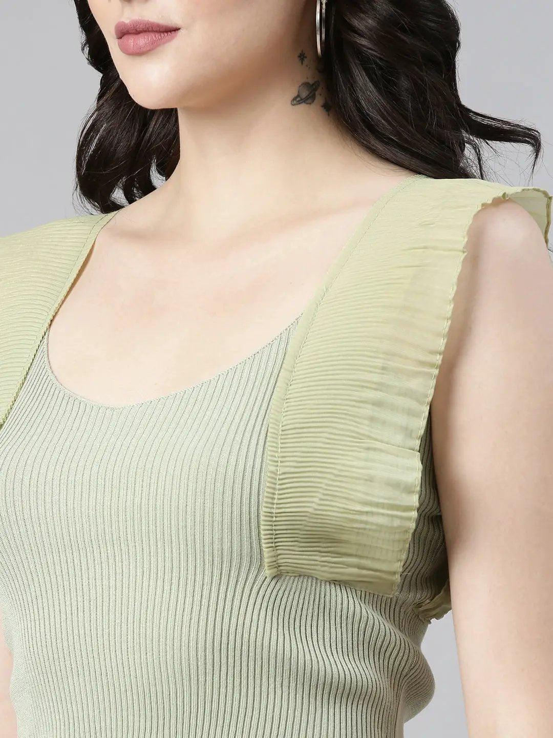 Women's Scoop Neck Solid Sleeveless Sea Green Crop Tank Top