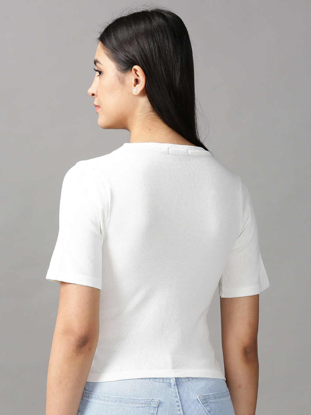 Women's White Solid Crop Top