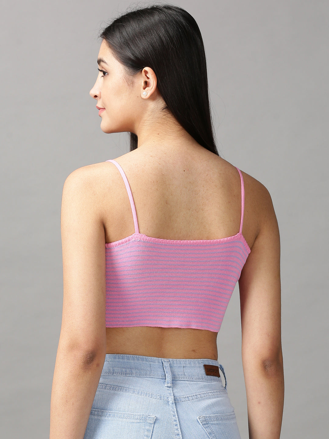Women's Pink Striped Fitted Crop Top