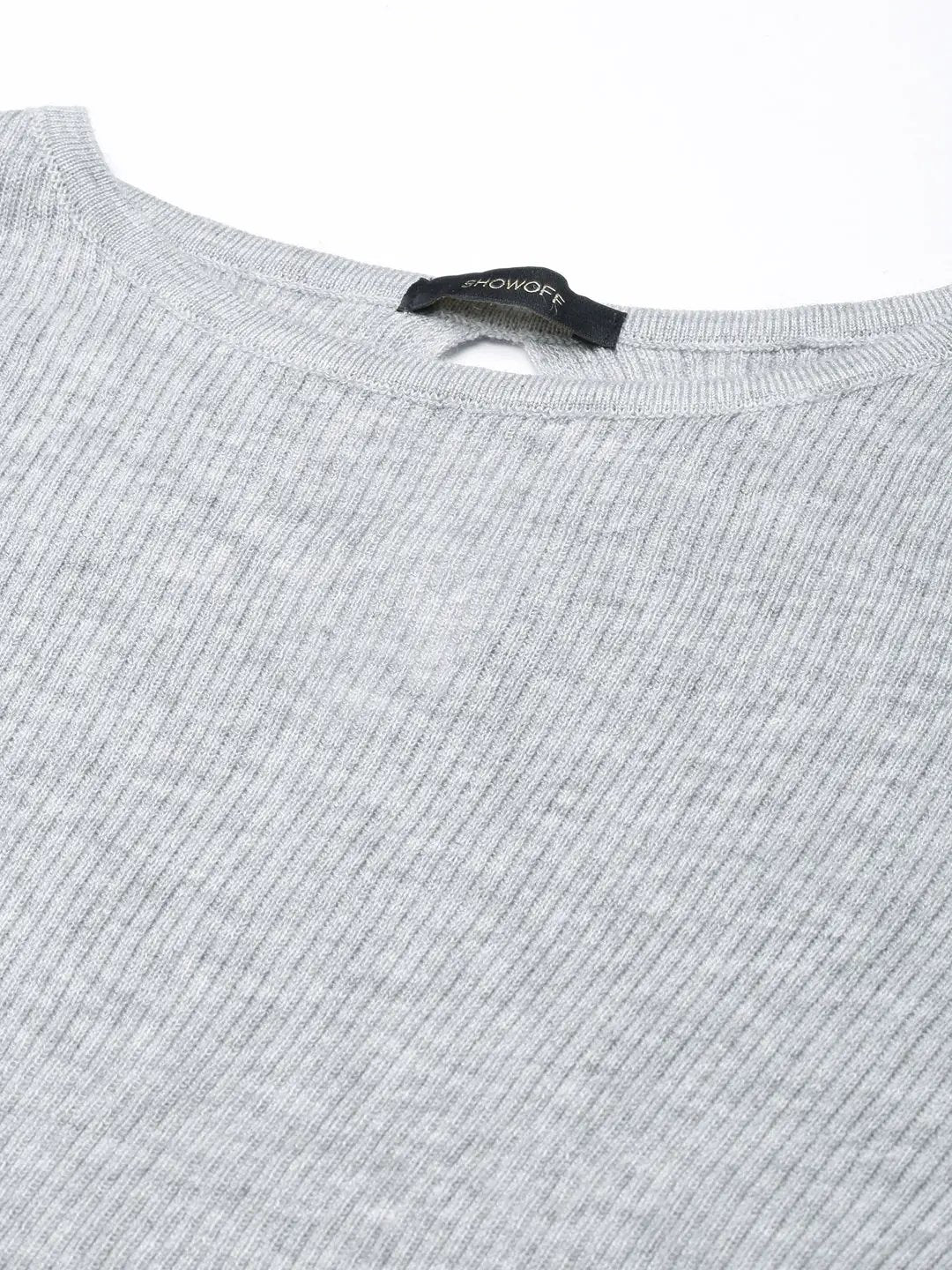 Women's Grey Solid Fitted Top
