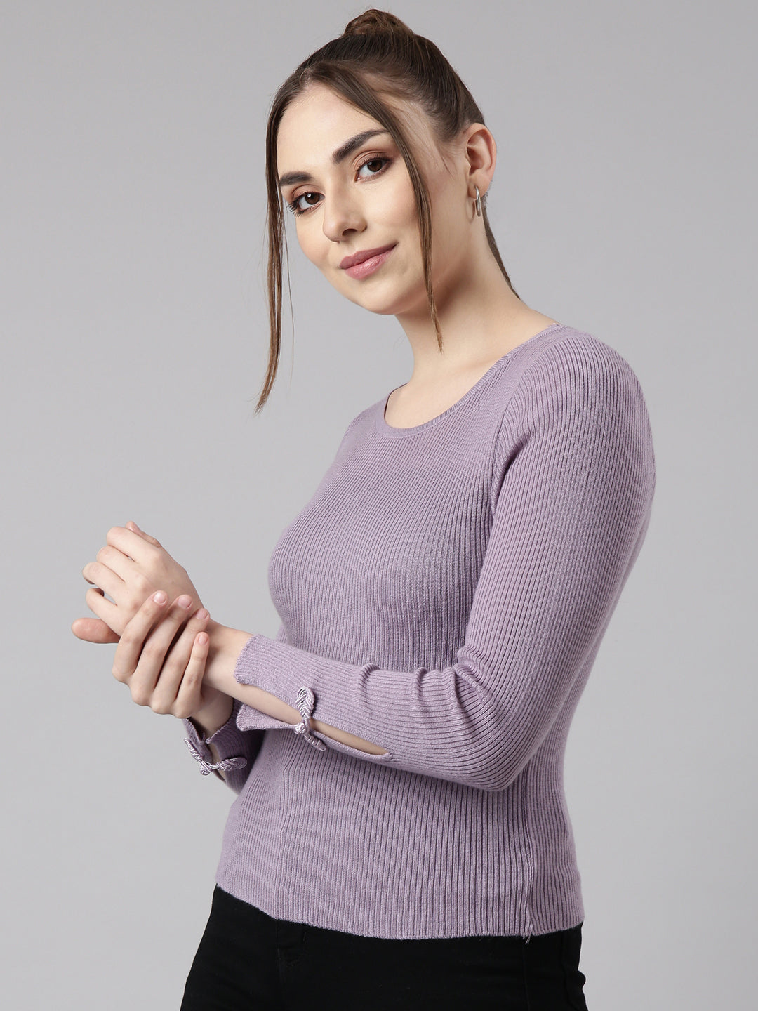 Women Lavender Solid Fitted Top