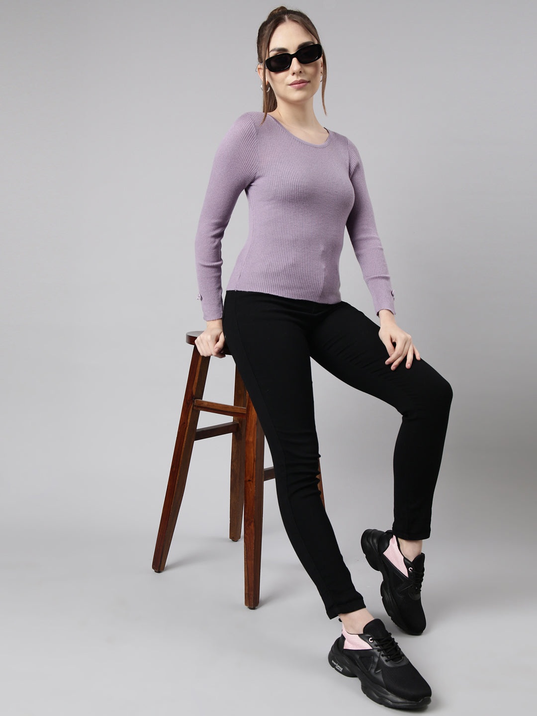 Women Lavender Solid Fitted Top