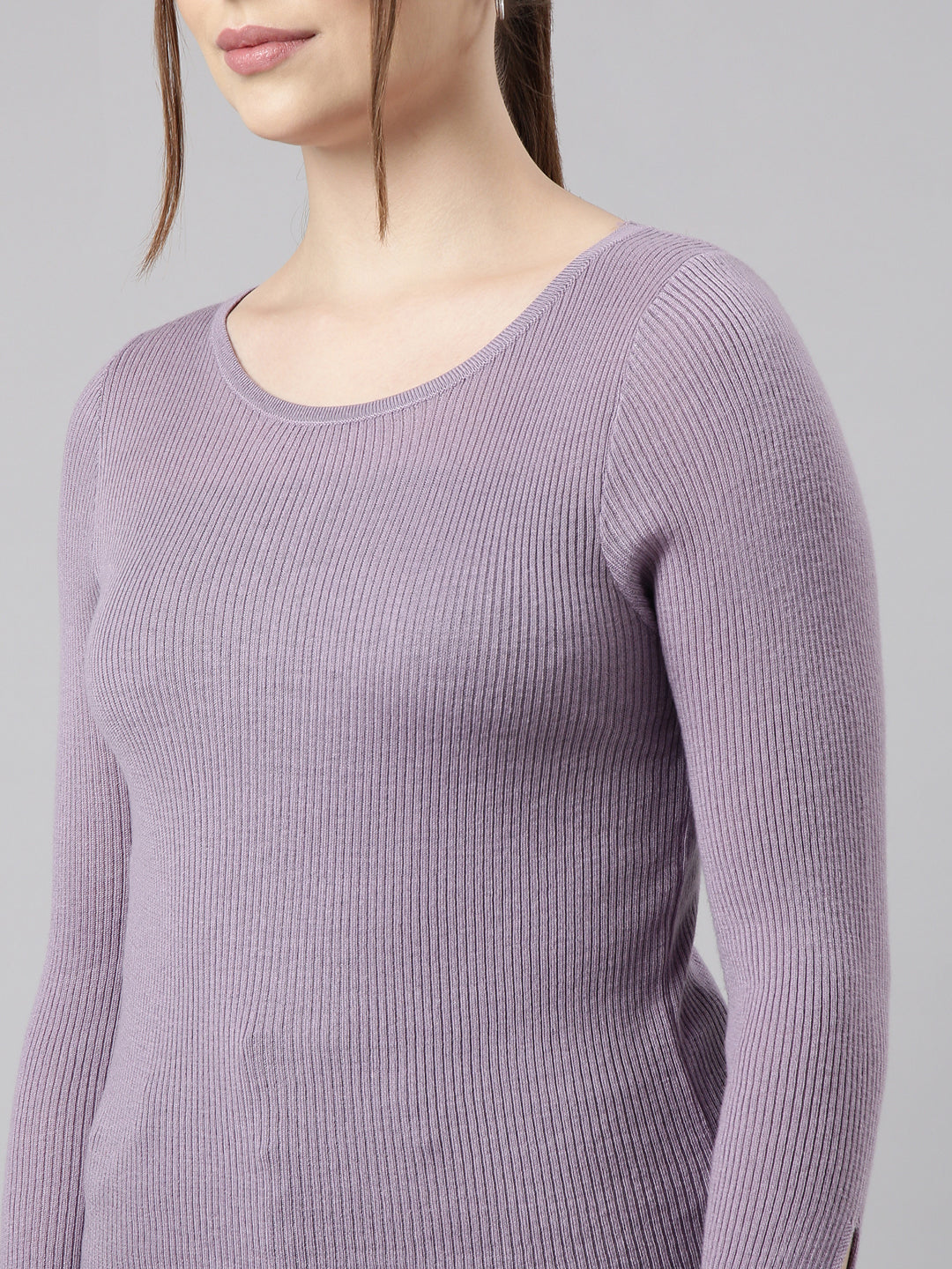 Women Lavender Solid Fitted Top