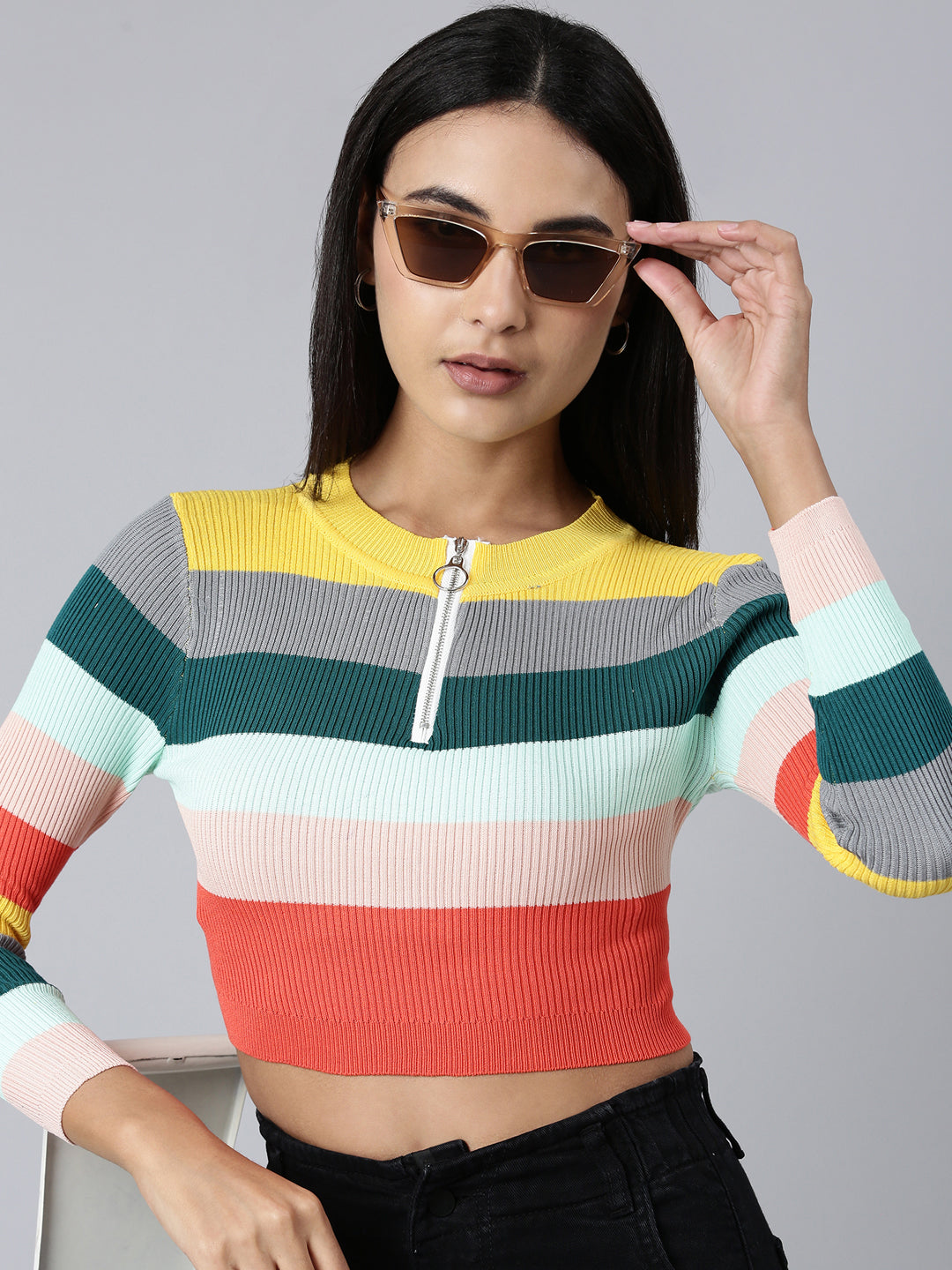 Women Multi Striped Crop Top