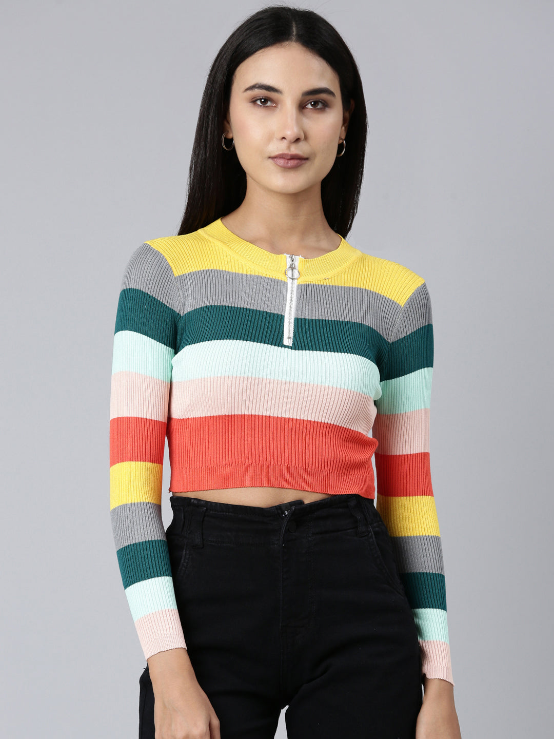 Women Multi Striped Crop Top