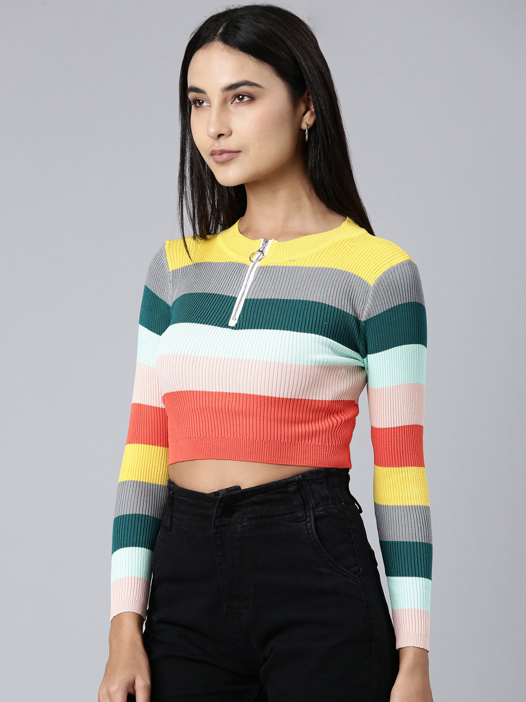 Women Multi Striped Crop Top