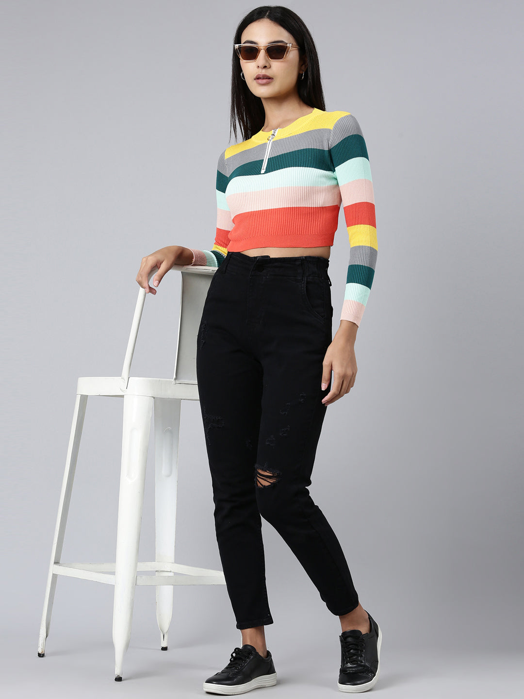 Women Multi Striped Crop Top