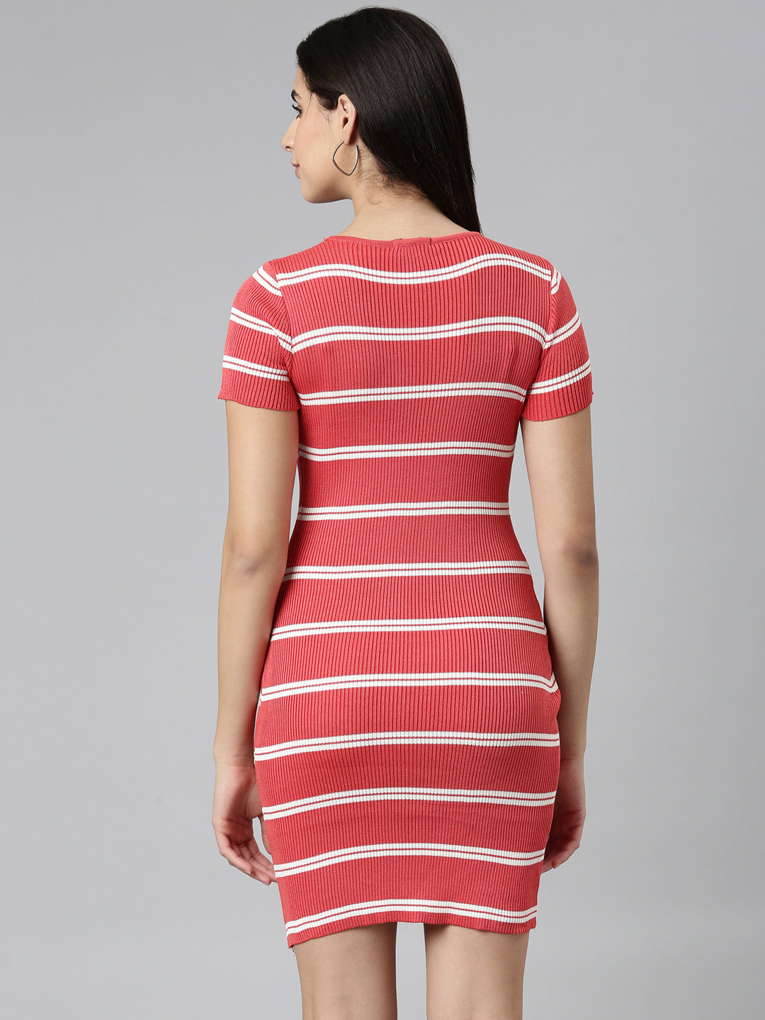 Women Orange Striped Bodycon Dress