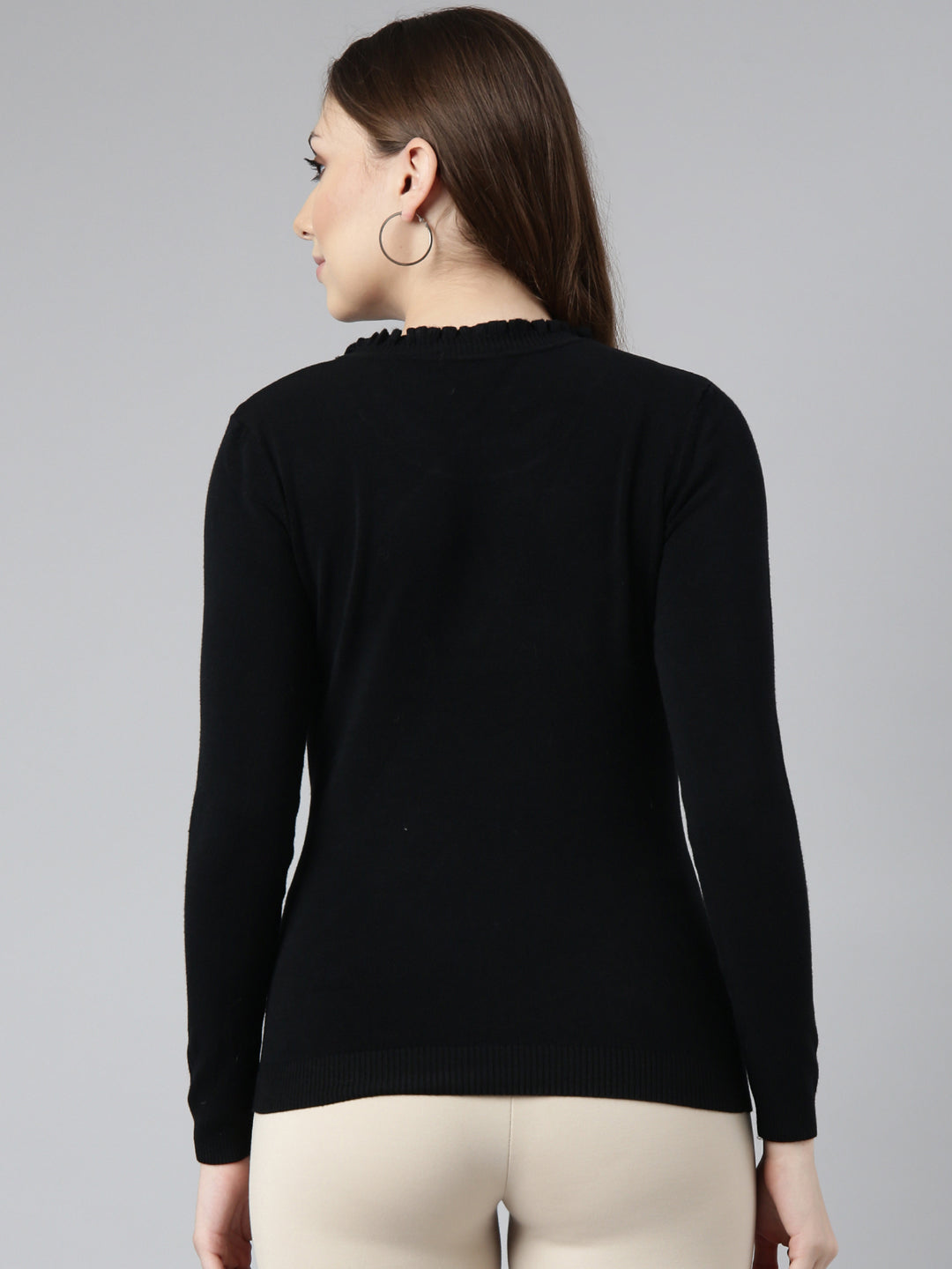 Women Black Solid Fitted Top