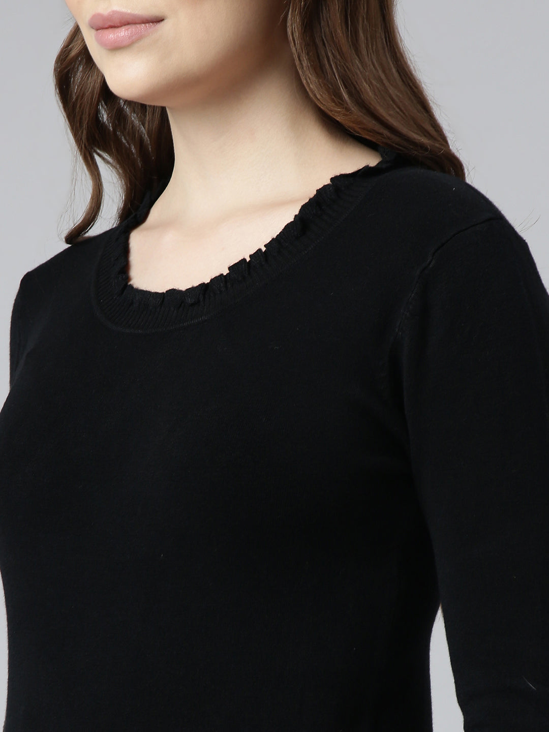 Women Black Solid Fitted Top