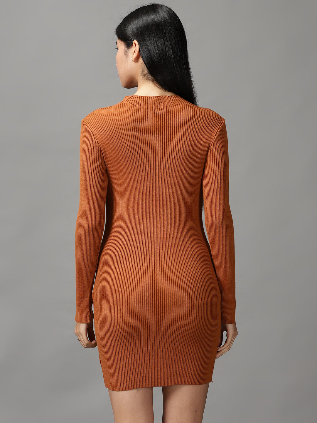 Women's Brown Solid Bodycon Dress